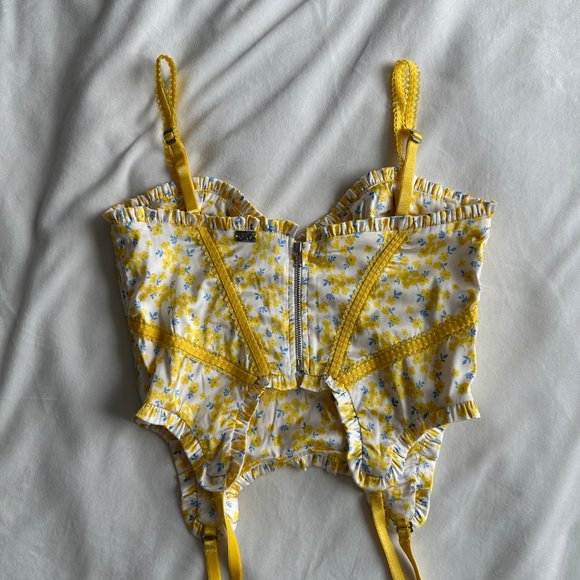 For Love & Lemons Daffodil Yellow Bustier Corset Top with Garter Straps - Picture 3 of 6